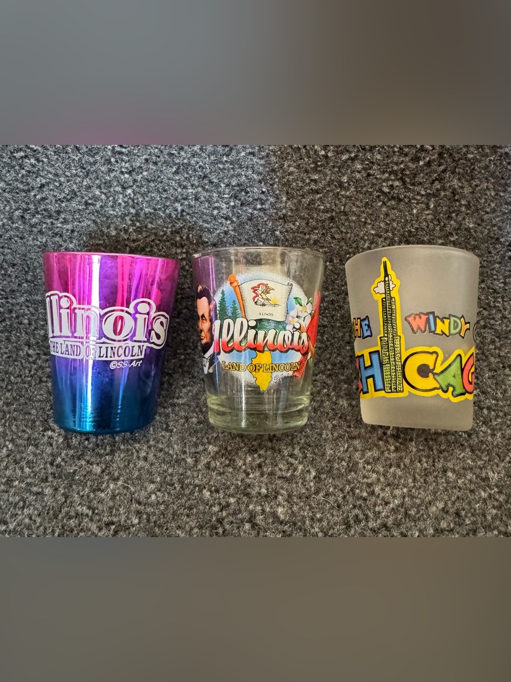 Vintage Illinois Chicago Shot Glasses Set Of 3 Souvenir Barware